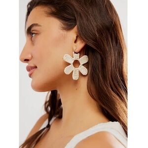 Wendy Woven Flower Hoops (Ivory) | Free People
